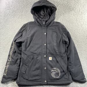 Carhartt Full Swing Zip Hooded Jacket Women Small 4/6 Black Company Logo Duck